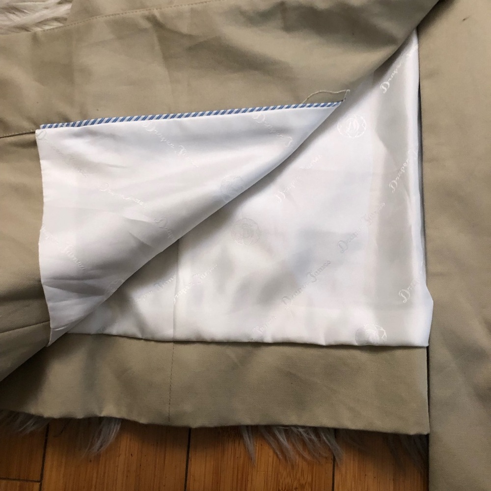Draper James Scalloped Waist Gold Button Neutral Crew Neck Beige Trench Coat 10 - Picture 8 of 13
